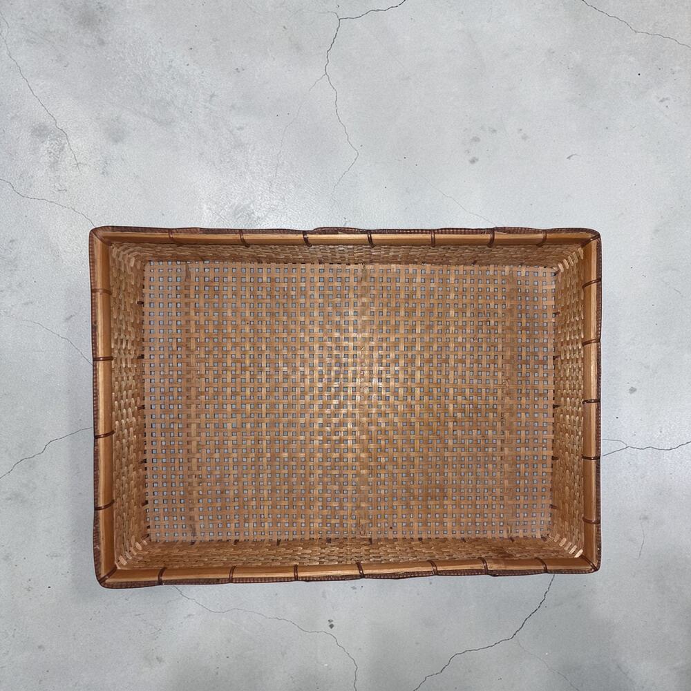 Vintage Woven Bamboo Rattan Tray Rectangular Boho MCM Decor Estate Find